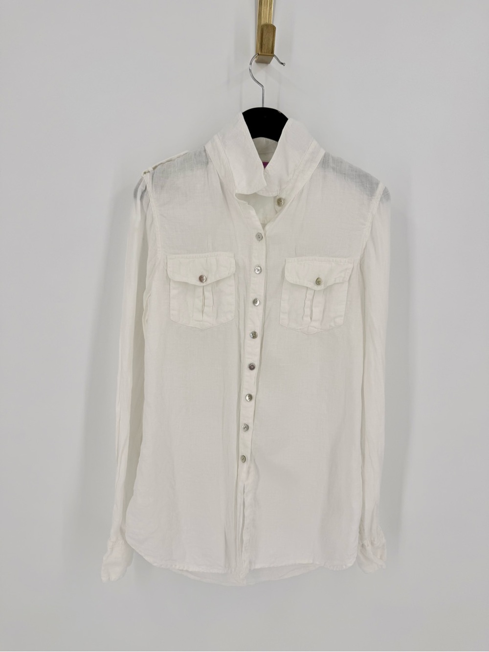 Classic White Button-Down Shirt with Chest Pockets